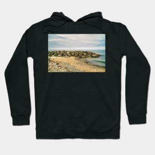 Coastal Scenery - Sandy Beach, Rocks, Pebbles and Ocean. Hoodie